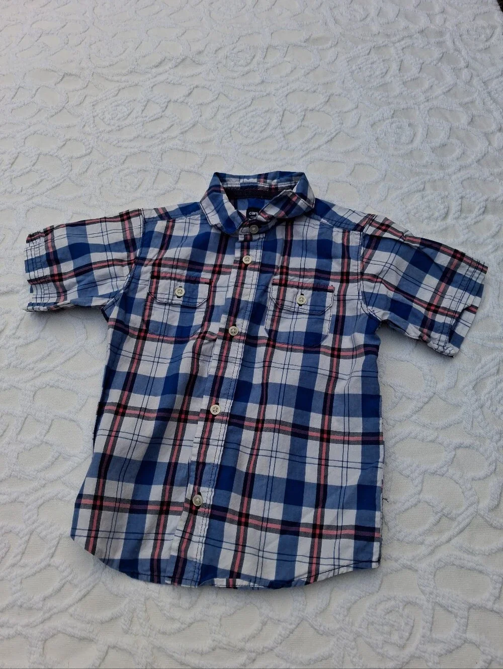 Blue Plaid Short-Sleeve Button-Down Shirts Size 4T